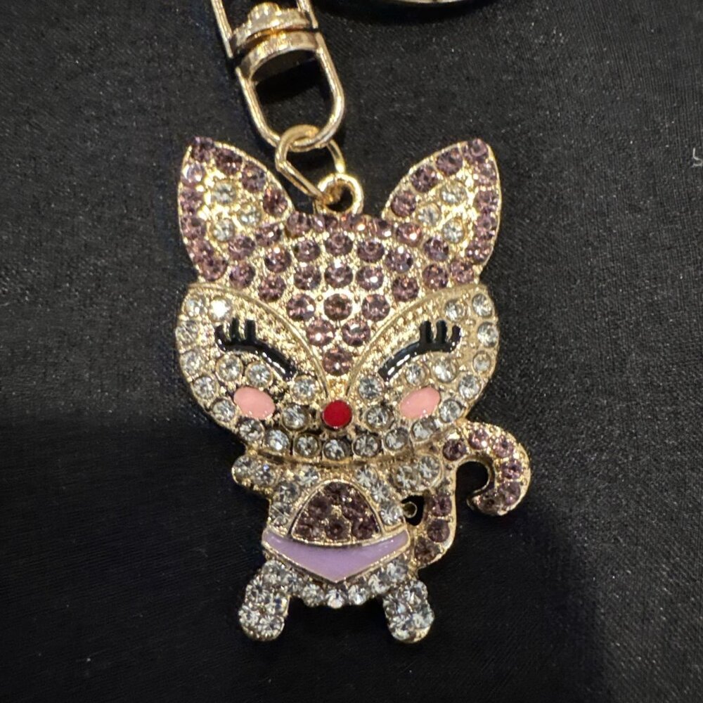 Bag Keychain Pink Gold Fox Rhinestone Bag Charm Rhinestone Keyring New